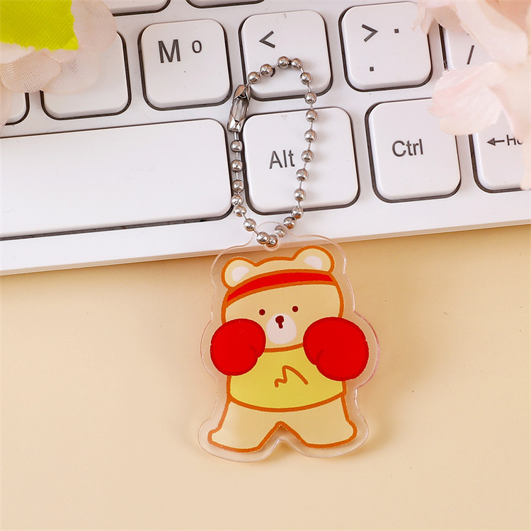 漫画クリームイエローベアアクリルペンダントかわいいキーホルダーウェーブビーズチェーン小さなペンダントスクールバッグペンダントジュエリー|undefined
