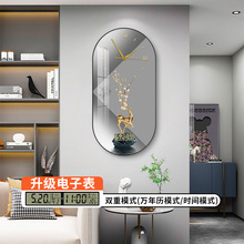 客厅钟表挂画现代轻奢玄关背景墙画带万年历电子钟餐厅时钟挂墙