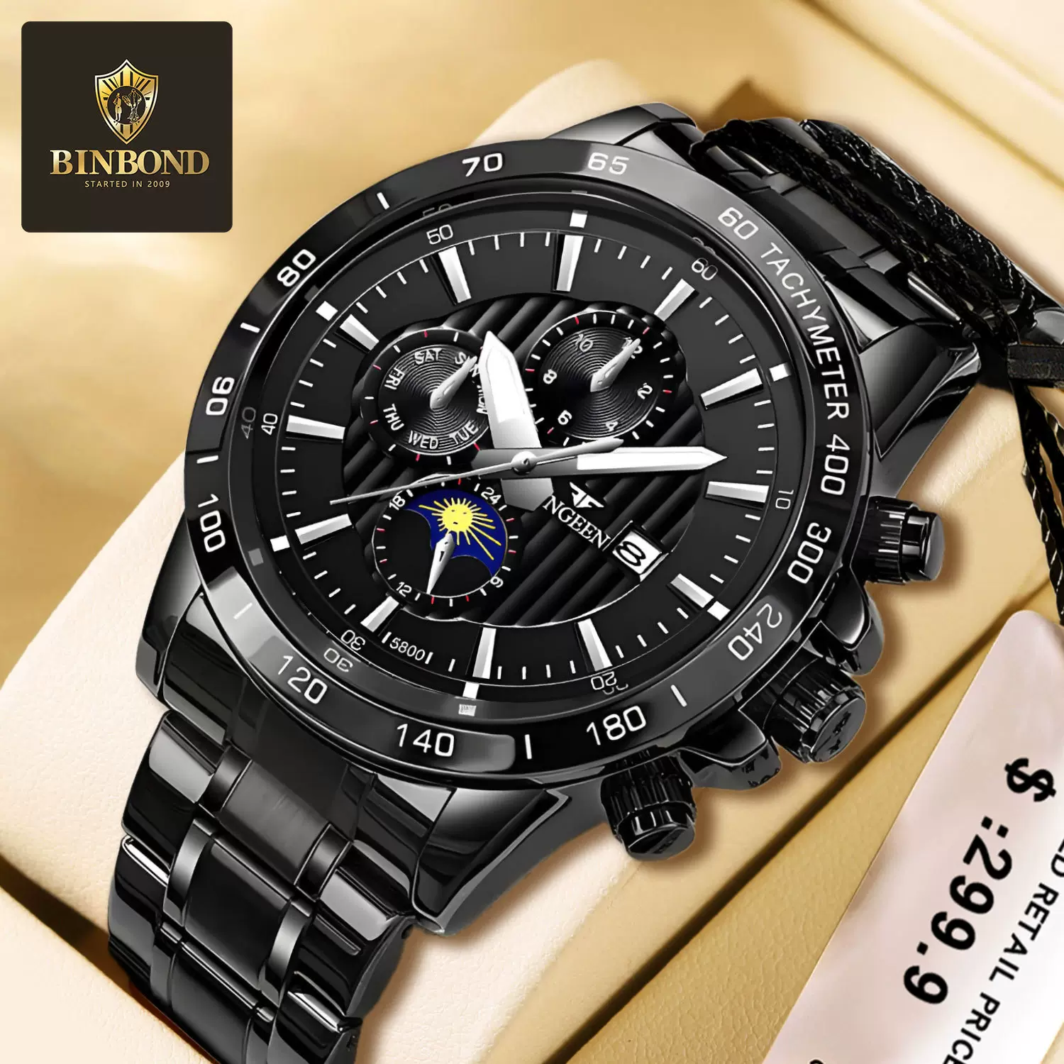 芬尊全自动六针学生手表男学生石英表潮流初中机械表防水网红男表