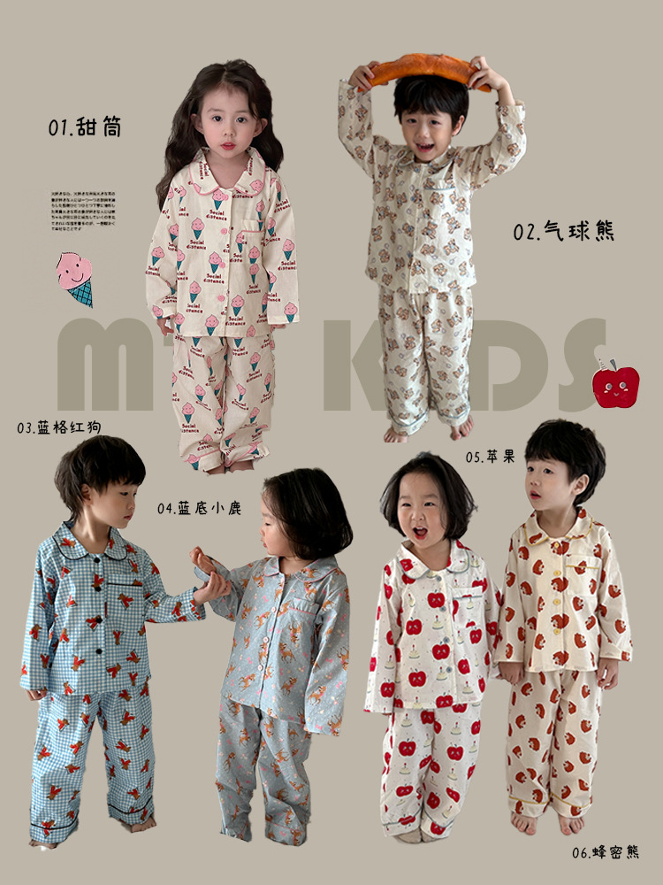 Conjunto de Ropa de Casa de Algodón con Dibujos Animados para Niños, Primavera y Otoño 2024, Pijamas para Niños y Niñas, Conjunto para Bebés