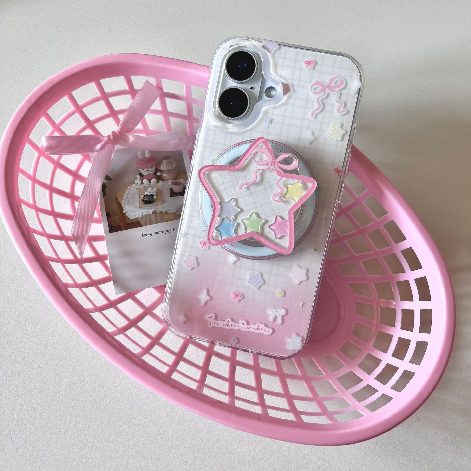 Estrella degradada del corazón de la niña para la carcasa del teléfono móvil Apple 15Pro 16ProMax atracción magnética 14/13 nicho 15PM nuevo