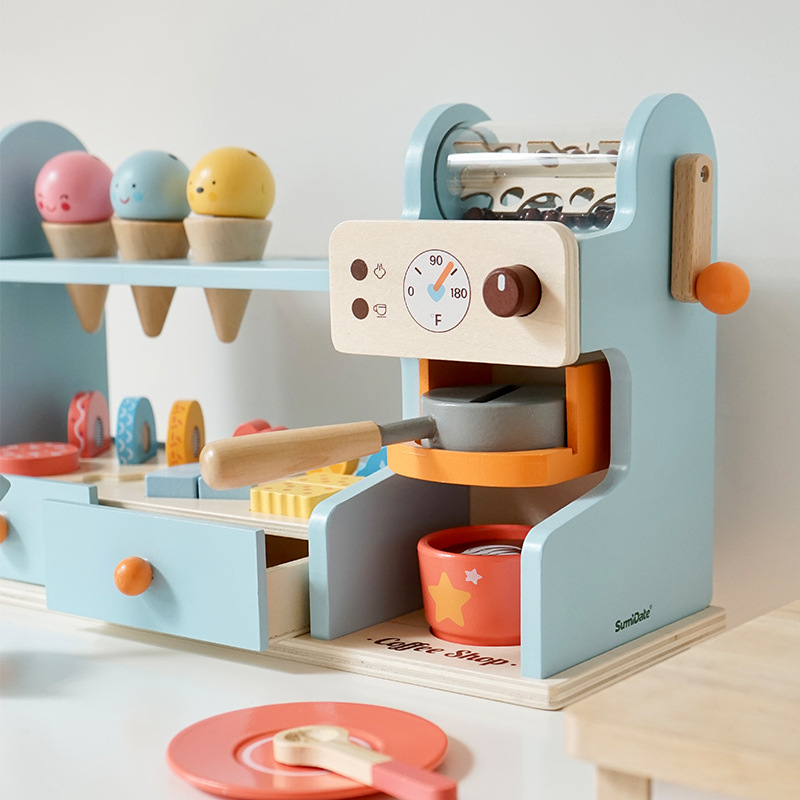 Simulación de madera para niños, tienda de postres, venta de simulación, helado, tienda de café, niños y niñas, juguetes para la casa