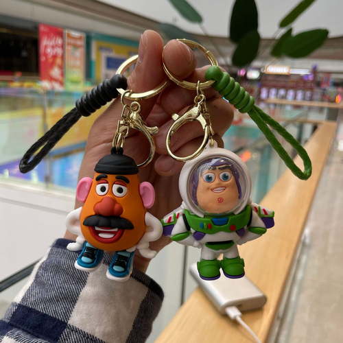 Cute Cartoon Toy Mobilization Buzz Lightyear Keychain Schoolbag Pendant Ornament Car Key Chain Small Gift 