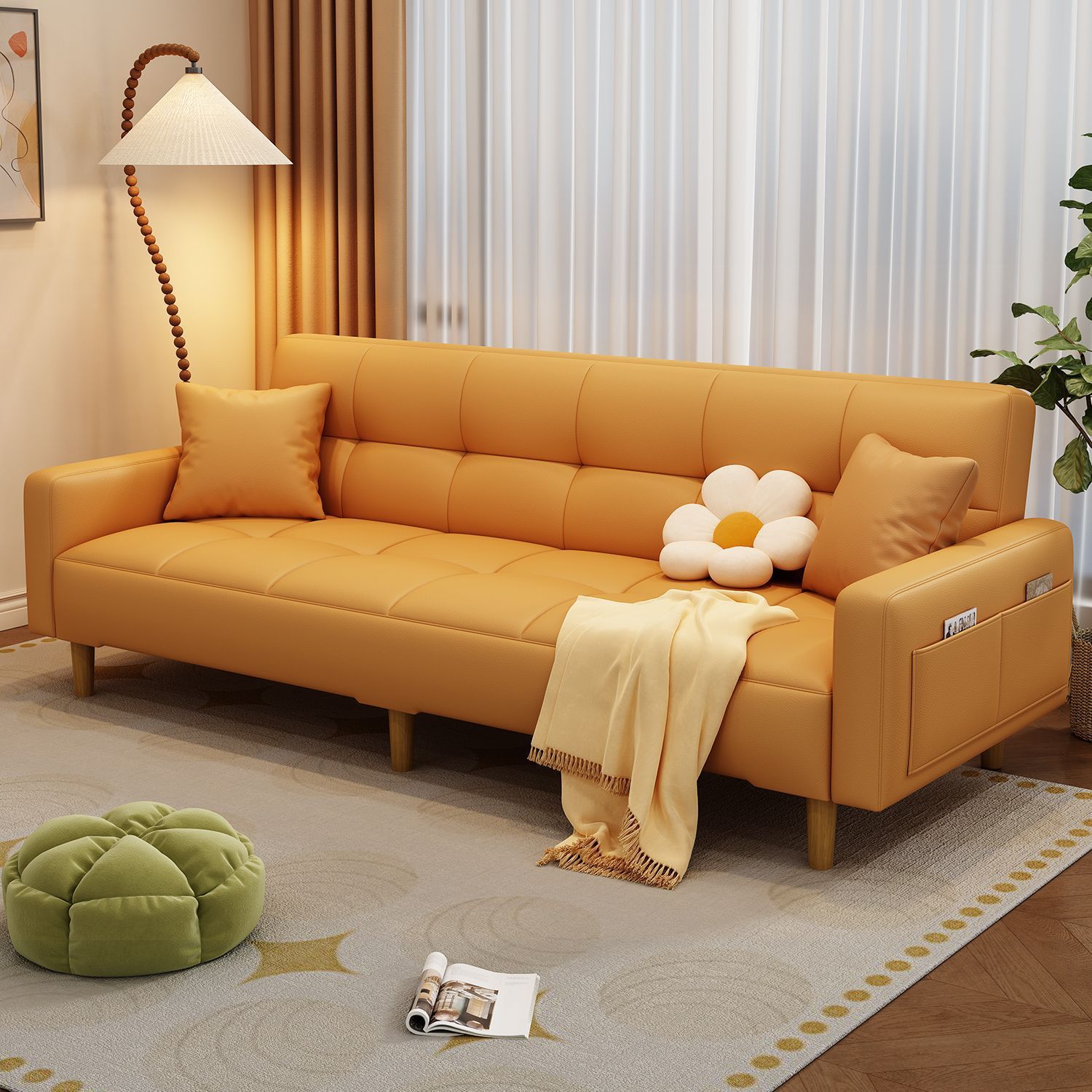 Cat Scratch-Resistant Leather Sofa for Small Living Rooms, Multifunctional Lazy Foldable Sofa Bed for Living Rooms, Rental Apartments, and Simple Style