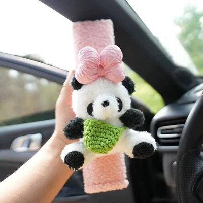 Car Safety Shoulder Cover Women's: Seat belt shoulder pad - pink-lamb-velvet-panda-green-pocket