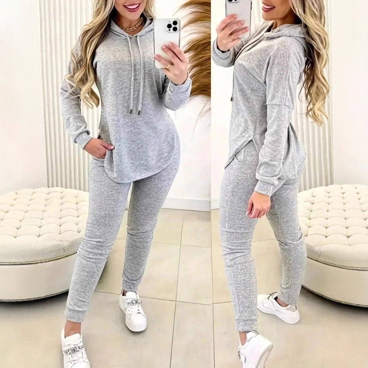 European and American Cross-Border Export Women's Clothing Amazon Hot Selling New Casual Sports Suit Hooded Sweatshirt and Pants Two-Piece Set