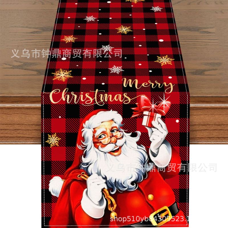 TEMU爆款冬季圣诞节桌旗雪花铃铛印花亚麻材质美式圣诞节装饰桌布|undefined