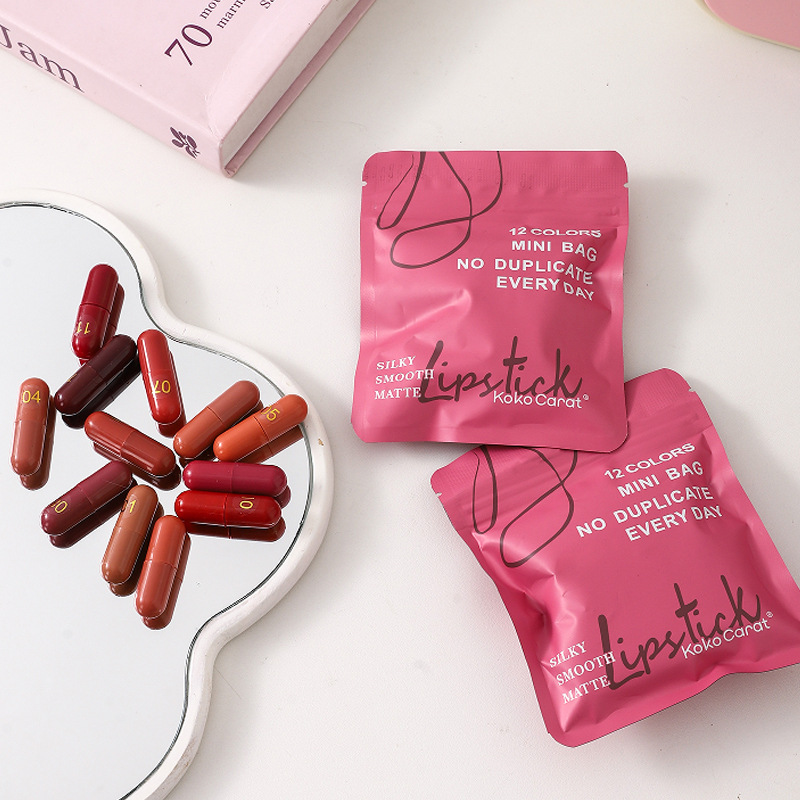 [Cross-Border Hot Sale] 12-Color Capsule Lipstick Set Box, Long-Lasting Color, Non-Stick Cup, Mini Matte Lipstick for Students