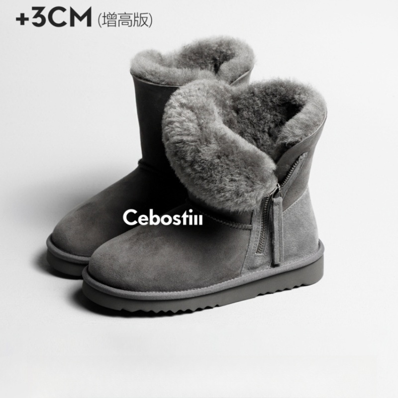 Women's Thick Sole Snow Boots, Sheepskin and Fleece Lined, Insulated and Thick Winter New Warm Cotton Boots, Mid-Calf Cotton Snow Boots