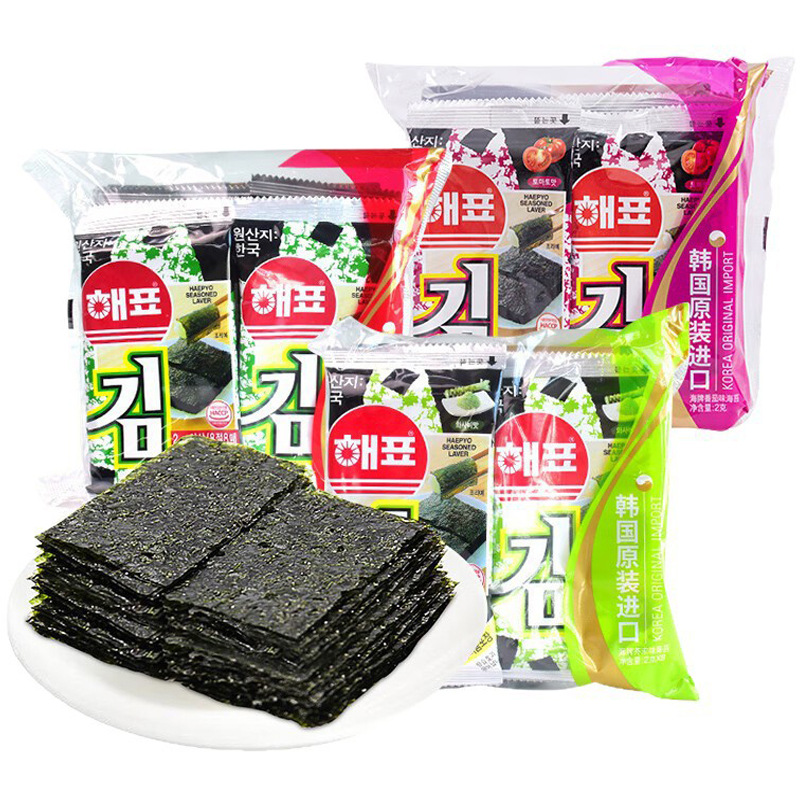 韩国海牌海苔12g番茄芥辣鱿鱼原味紫菜热卖商场休闲儿童零食批发