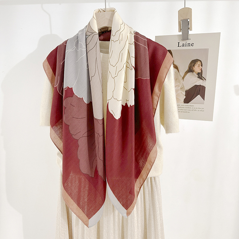 Tendencia moderna INS personalidad de impresión de dama bufandas de seda temperamento de moda nicho de viaje con 90 toallas cuadradas de herringbone