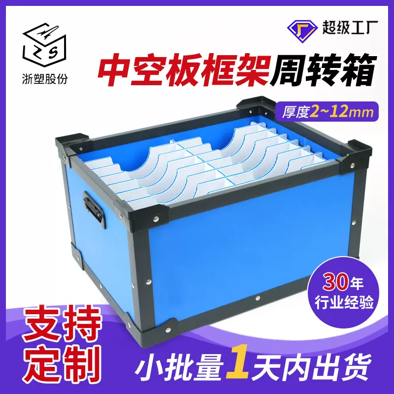 安徽蓝色中空板框架格挡周转箱pp瓦楞万通板箱非纸箱隔板塑料箱