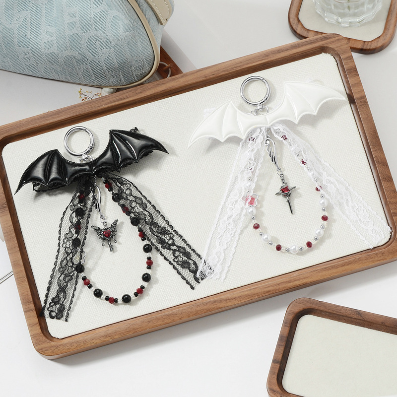 Personalized Fashion Dark Style Couple Ccb Cross Leather Bat Lace Bow DIY Keychain Personalized Fashion Dark Style Couple Ccb Cross Leather Bat Lace Bow DIY Keychain