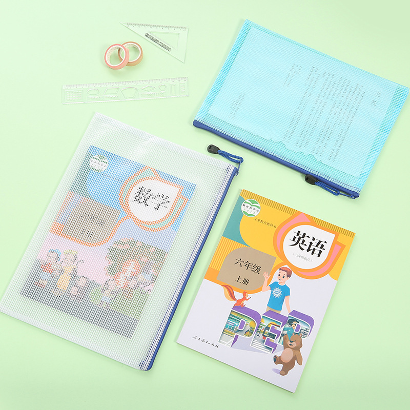 A4 bolsa de archivo de malla transparente bolsa de cremallera bolsa de lazo bolsa de archivo impermeable bolsa de libro de Estudiante