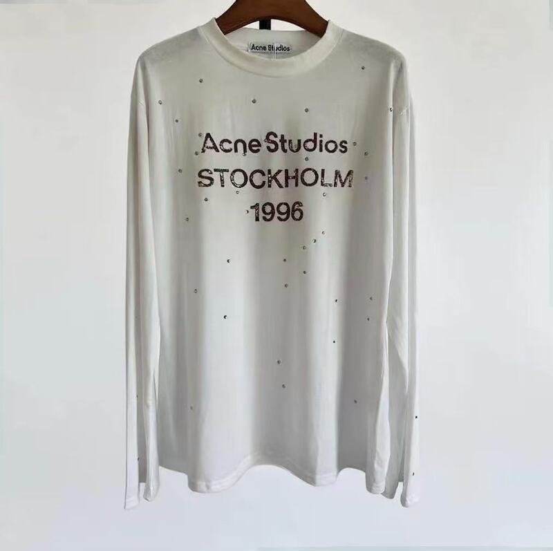 Correct Top Version Ac Letter Long-Sleeved 1996 Old Faded Spray-Painted Hot Diamond Loose Long-Sleeved Sun Protection Spring & Fall T-Shirt for Women