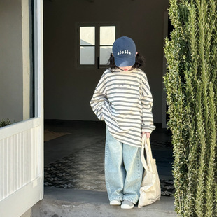 Children's Base Shirt 2025 Spring Girl's Korean-style Letter Striped Printed Base Shirt Children's Long Sleeve Base Shirt