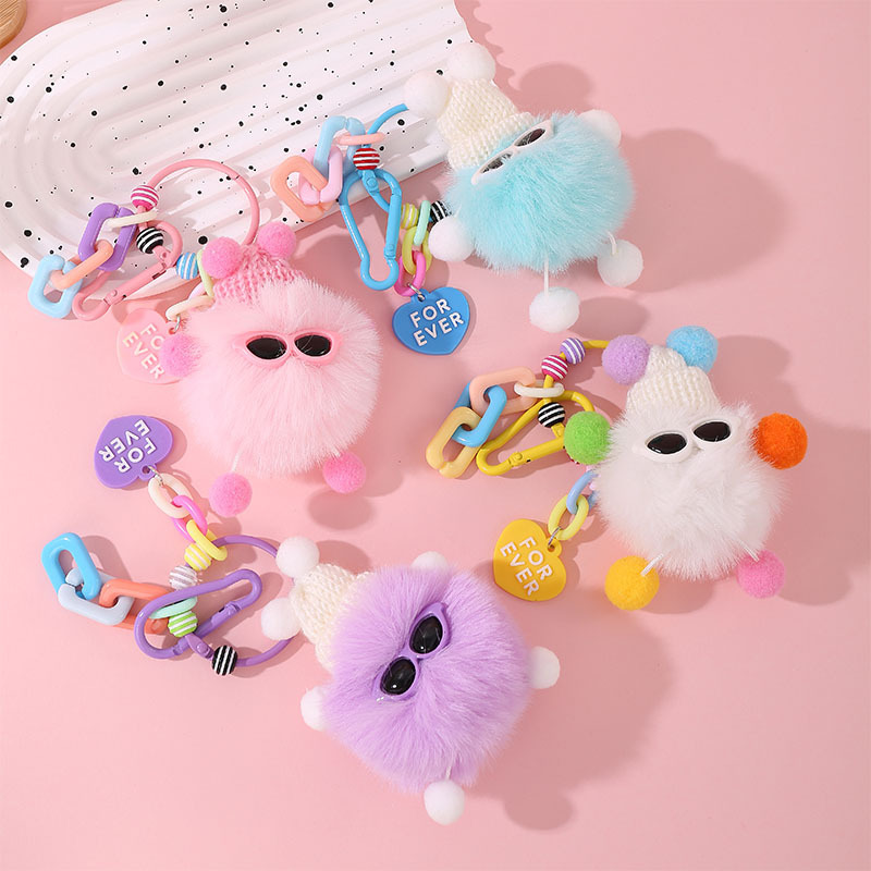 Popular Cute Elf Keychain Plush Pendant Cartoon Little Coal Ball Doll Bag Decoration Small Pendant Wholesale