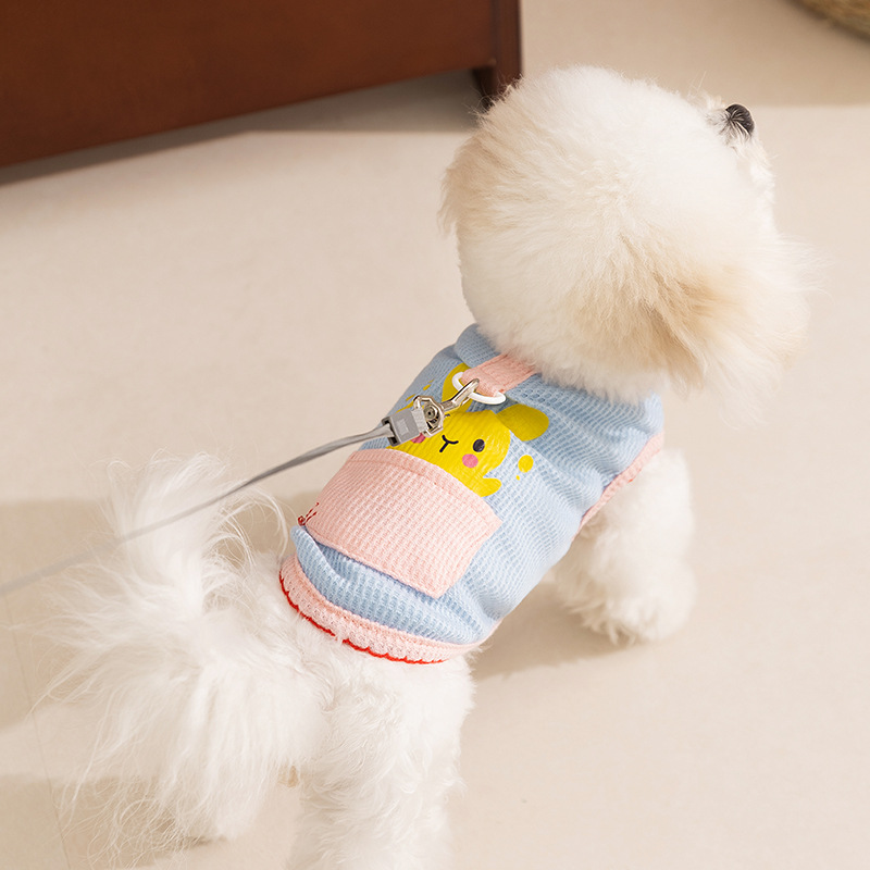 Primavera y verano perro lindo conejito dibujos animados bolsillo chaleco gato perro mediano y pequeño ropa delgada de peluche para mascotas