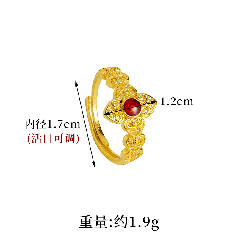 Antiguo anillo de boca viva de estilo de palacio dorado de arena, nicho femenino, lujo ligero de alta gama, flor chapada en oro, joyería de Yiwu al por mayor