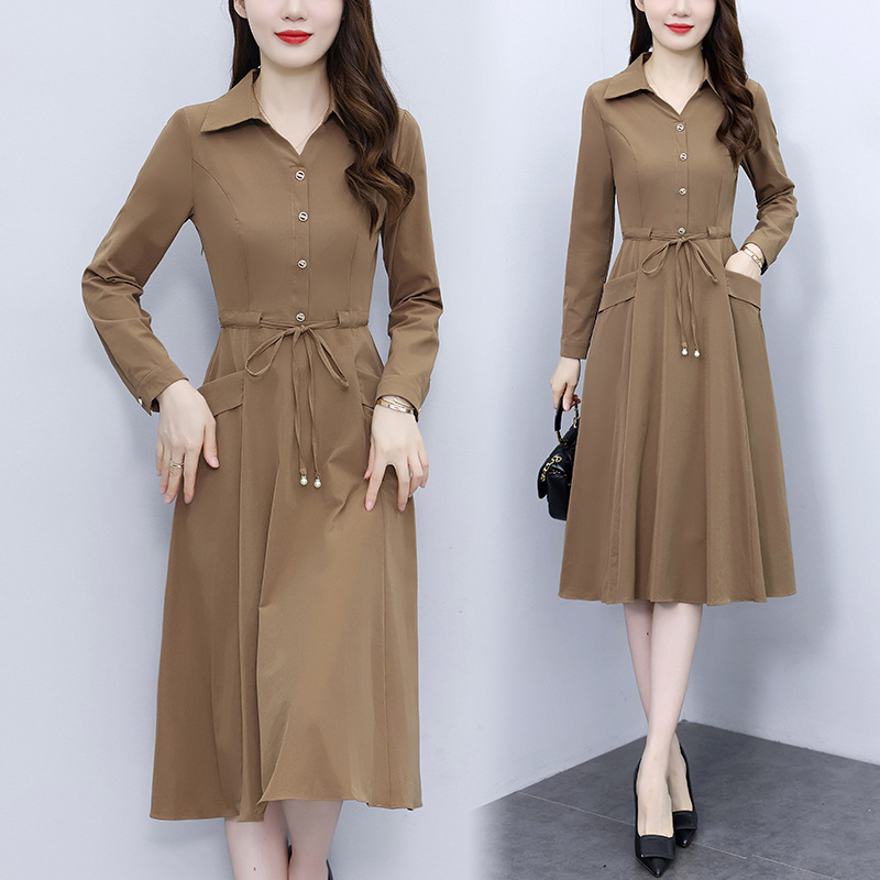 Mom's Large Size Fashionable Short-Sleeved Dress for Middle-Aged and Elderly Women in Autum New Style Waist-Covering Belly Slimming Skirt