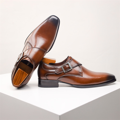 Large size England Monk shoes square toe genuine leather shoes buckle monk men shoes business dress leather shoes men's style English style