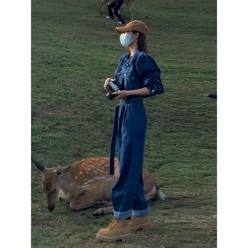秋季2025新款高级感盐系泡泡袖短款外套哈伦牛仔裤时尚牛仔套装女|undefined