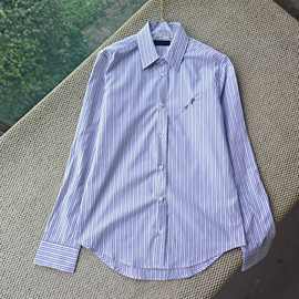 2025驴家早秋新款字母刺绣条纹宽松休闲时尚长袖衬衫男