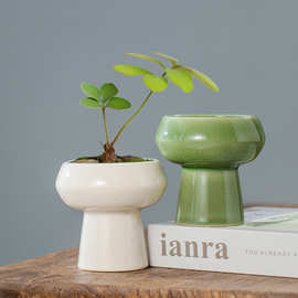 陶瓷开片小花盆铜钱草花器小清新容器桌面档次网红迷你花盆有孔