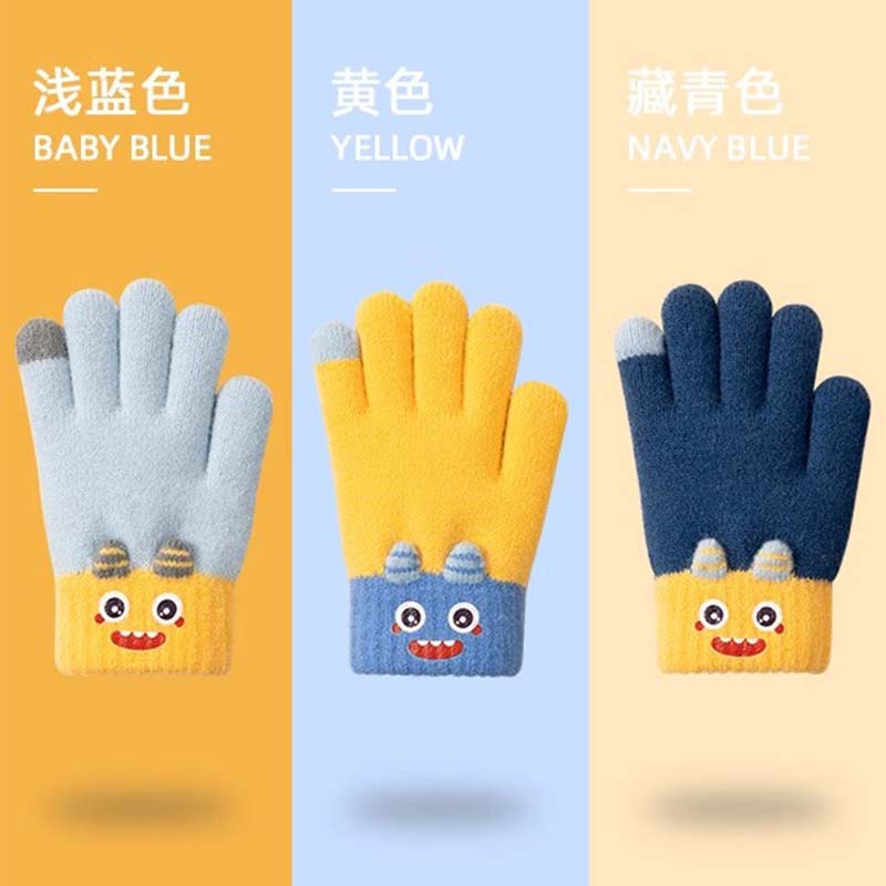 children‘s gloves older boys warm finger gloves cartoon autumn and winter boys high elastic knitted five finger gloves new