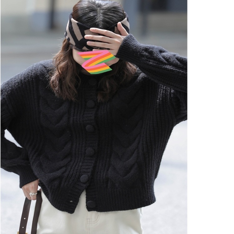 纯色马海毛针织开衫女 秋冬新款设计感麻花毛衣跨境大码外套