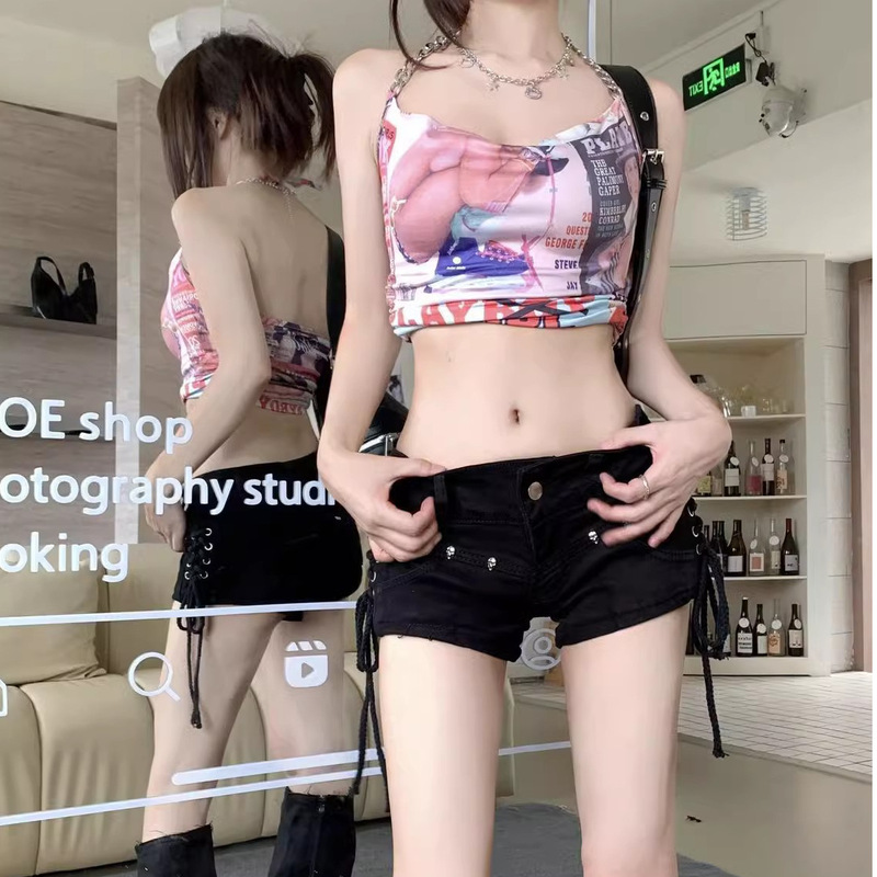 Trendy and Unique Printed Halter Neck Camisole 2026 New Sexy Tie-Up Spicy Girl Top