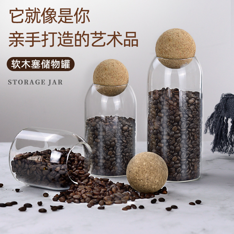 Frasco de almacenamiento de vidrio transparente tarro de té frasco de vidrio de corcho esférico Frasco de almacenamiento de granos de frutas secas de cocina
