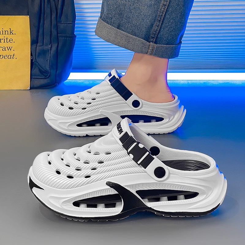 Zapatos de agujero de fondo grueso para hombres de verano 2025 nuevo antideslizante, anti-desgaste, anti olor, conducir ocio sandalias de playa de doble uso