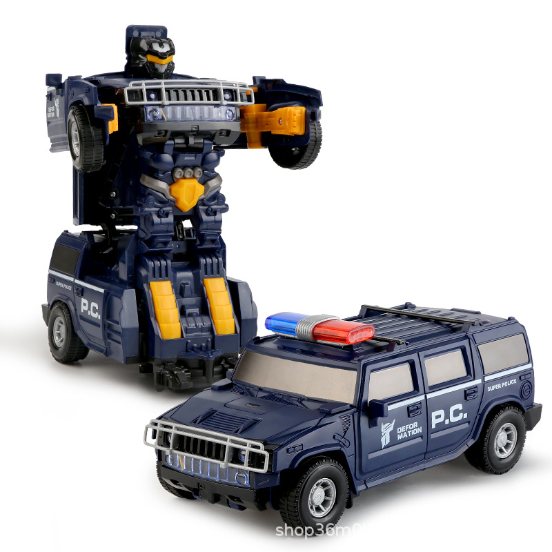 Transfronterizos niños deformación eléctrica policía Hummer robot juguete giratorio universal niño sonido y luz coche de música