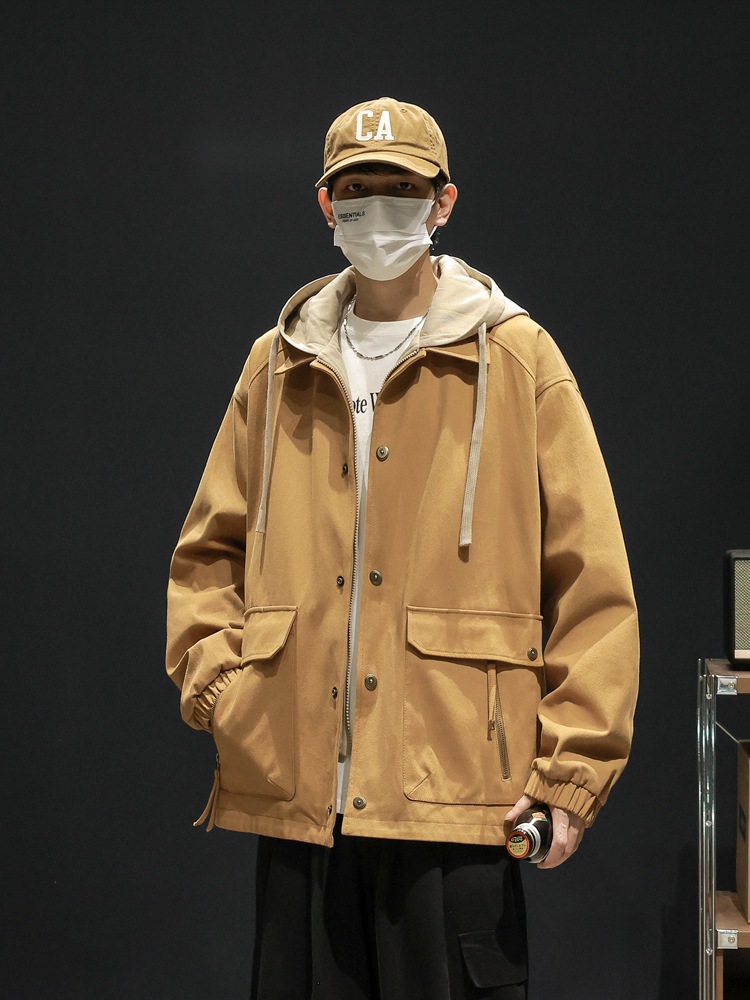 2024秋季新款假两件夹克（水洗猫眼面料）美式工装复古夹克外套宽