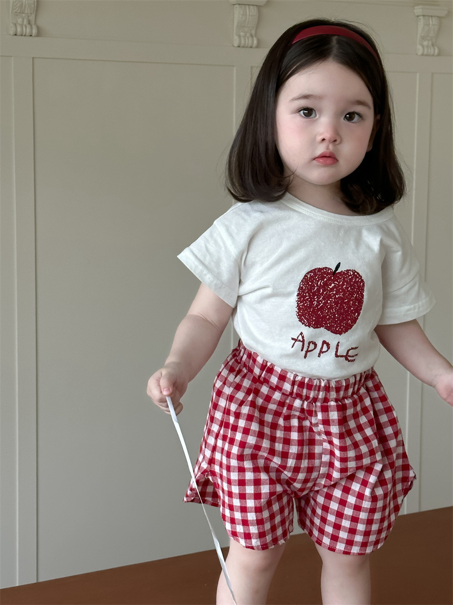 Traje de manga corta para niñas estilo fino de verano ropa para niños coreanos ropa de verano para bebés ropa con estampado de frutas ropa para niños estilo de verano