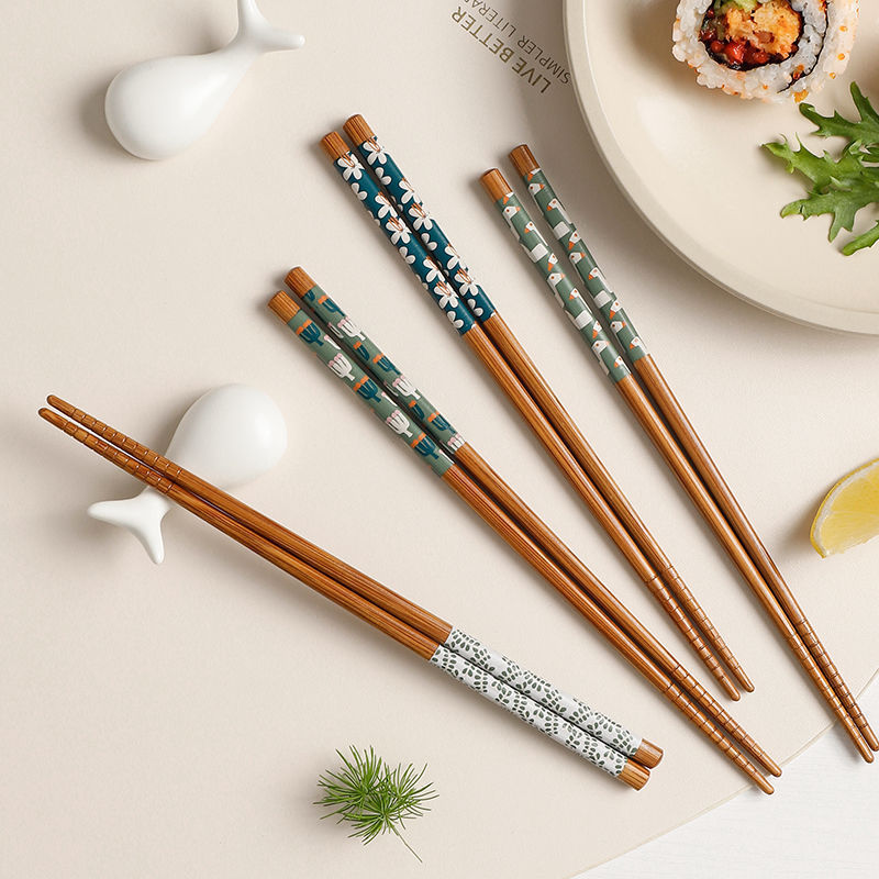天然竹箸防湿防かび家庭装高級精品プリント箸セット高温火鍋箸分食箸|undefined