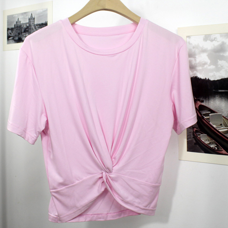 2025 New Short-Sleeved T-Shirt Milk Silk Pajamas Women's Summer Round Neck Waist Knotted High-End Home Clothes Can Be Worn Outside