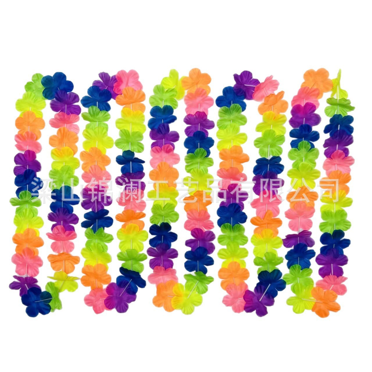 Guirnalda de flores hawaianas fluorescentes de 24 piezas en stock, guirnalda de girasoles colorida al por mayor para disfraces y espectáculos de hula.