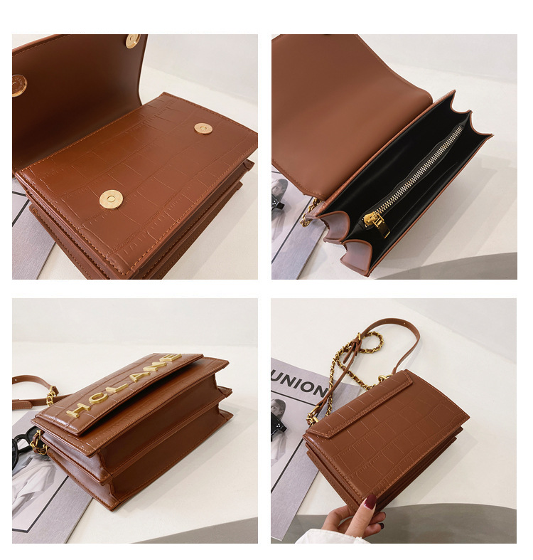 Letters Stone Pattern Chain Shoulder Bag 2021 New Wave Korean Style Fashion Messenger Small Square Bag display picture 19