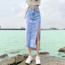 高腰侧开叉牛仔半身裙女夏季2024新款显瘦a字辣妹气质包臀中长裙