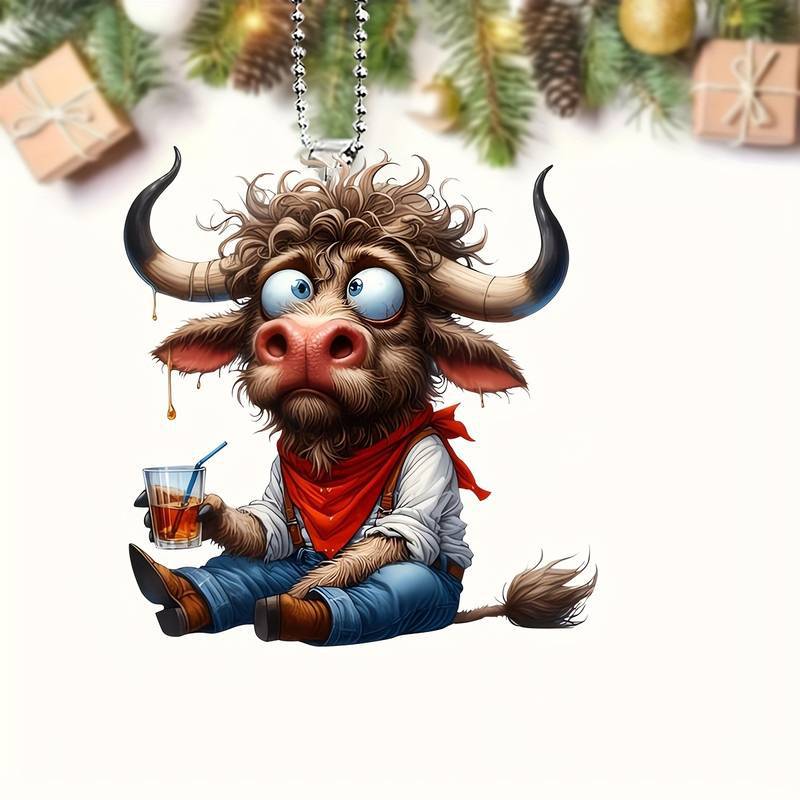 Comedy Cow nuevo colgante de decoración de Navidad acrílico plano transfronterizo automóvil espejo retrovisor decoración colgante
