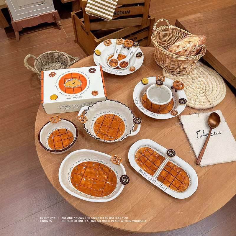 Waffle Bread Series Bowls, New Stylish Ceramic Bowls for Home Use, Particularly Beautiful Bowls, Rice Bowls, Double-Handle Bowls Waffle Bread Series Bowls, New Stylish Ceramic Bowls for Home Use, Particularly Beautiful Bowls, Rice Bowls, Double-Handle Bowls