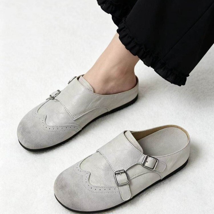 Sheepskin Version ~ Fashionable Brogue Slip-On Birkenstock-Style Shoes for Women with Double Buckle Straps, Closed-Toe, Comfortable Outdoor Mules Sheepskin Version ~ Fashionable Brogue Slip-On Birkenstock-Style Shoes for Women with Double Buckle Straps, Closed-Toe, Comfortable Outdoor Mules