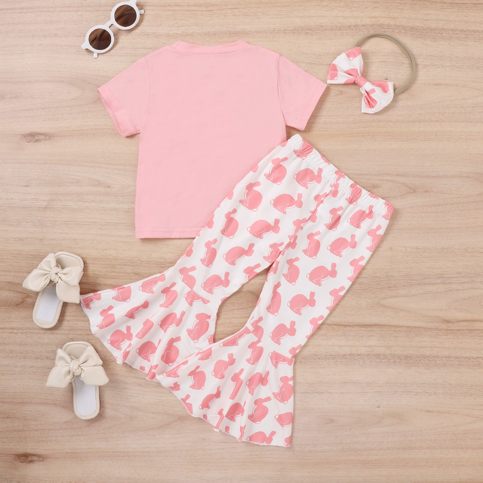 Summer rabbit, T-shirt, flared trousers, set