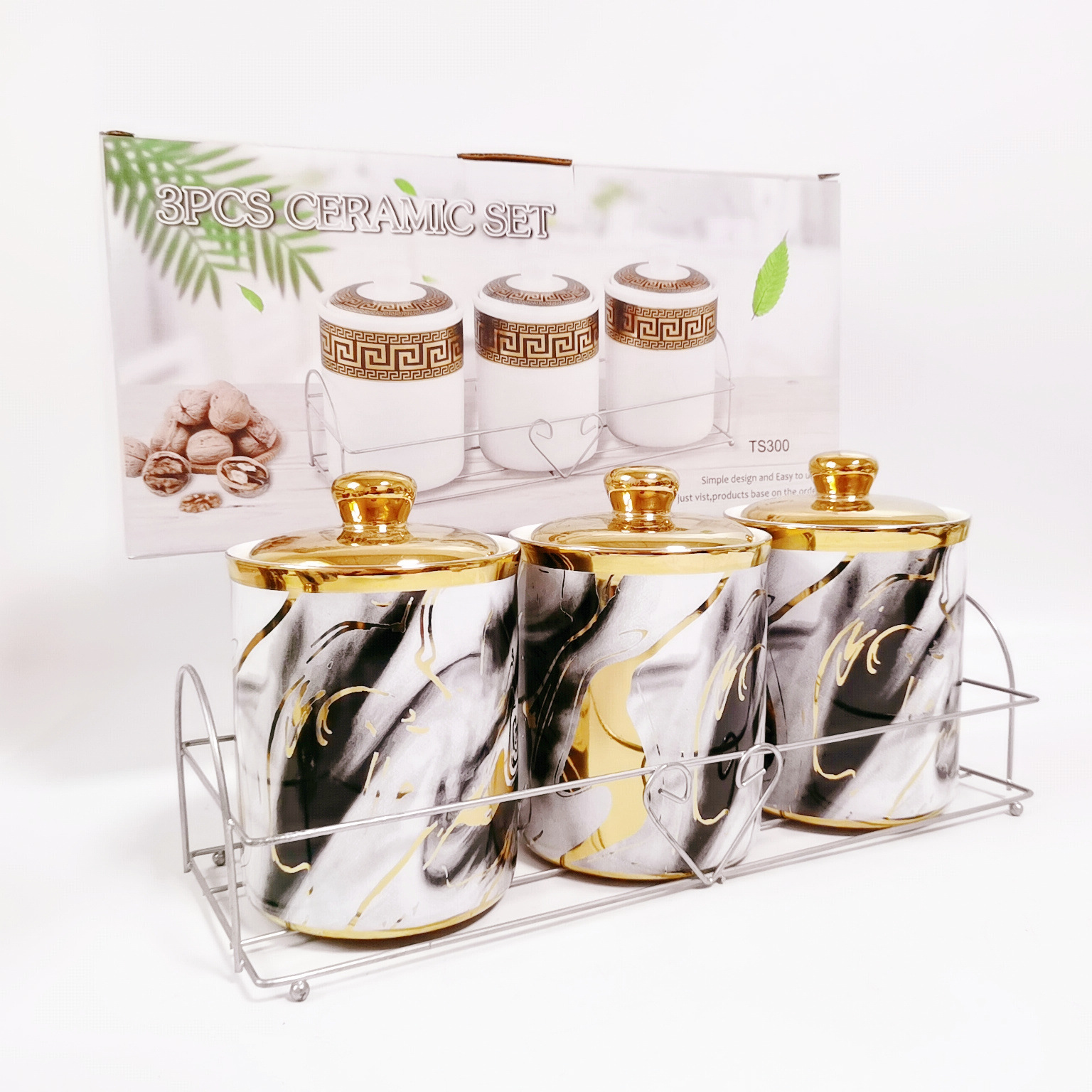 Exportación transfronteriza sellado Jar galvanoplastia de almacenamiento de cerámica tarro con almacenamiento de estante de hierro Jar café té Jar