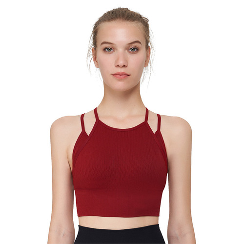 Outdoor sports high-intensity fitness vest women's breathable sweat-absorbent fake two-piece underwear shock-proof back-beautiful yoga bra