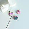 Contrasting color flower grid striped bag buckle, personality patch DIY autumn and winter new earrings earrings earrings