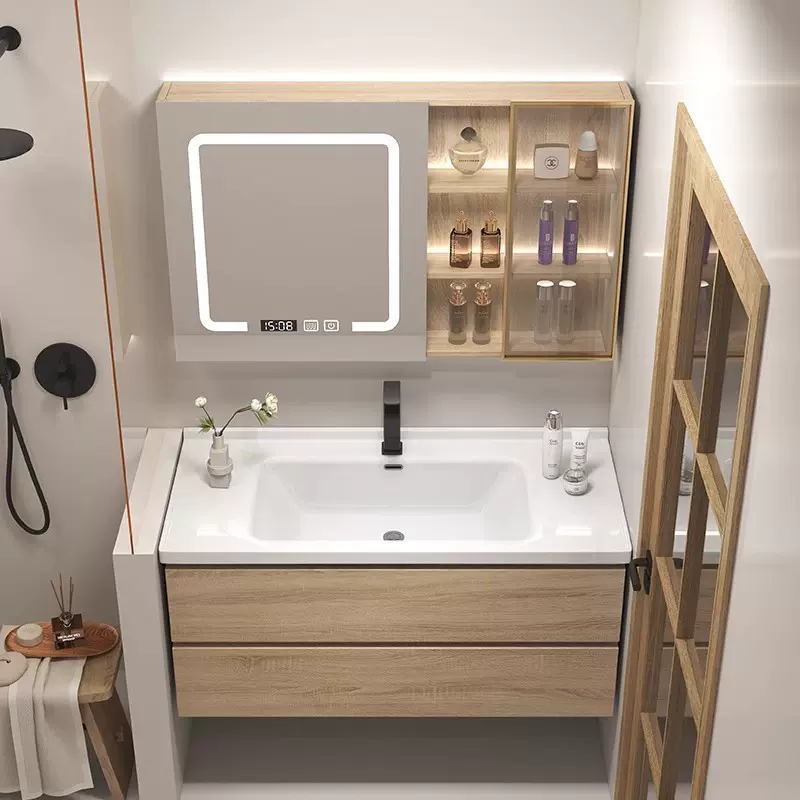 原木风浴室柜镜柜组合家用卫生间洗脸盆柜洗漱台厕所实木洗手盆柜