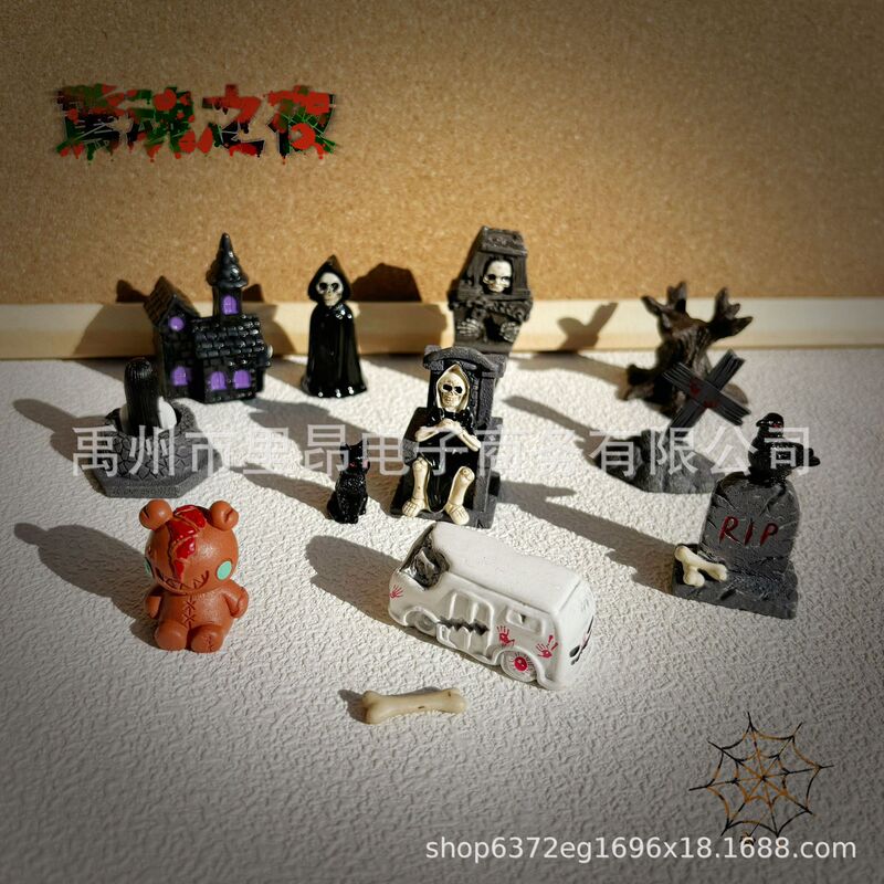 Halloween Horror Skull Easter Crow Black Cat Desktop Ornaments Cream Glue DIY Landscape Material Decoration Halloween Horror Skull Easter Crow Black Cat Desktop Ornaments Cream Glue DIY Landscape Material Decoration